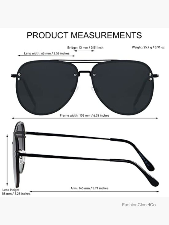 Oversized Aviator Rimless Metal Frame Sunglasses with Spring Hinges